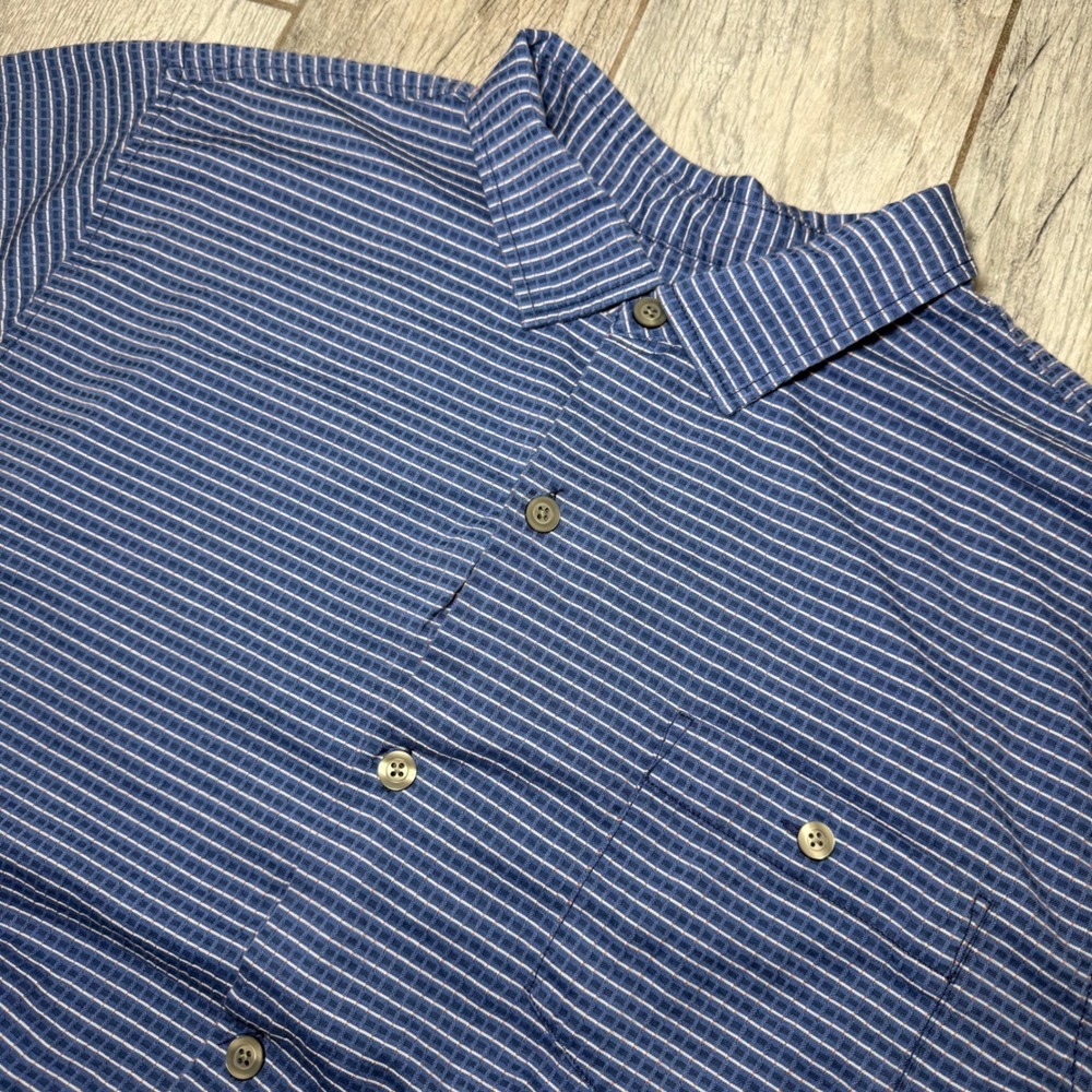 Tommy Bahama Mens XXL Blue Silk Cotton Micro Grid Short Sleeve Button Up Shirt